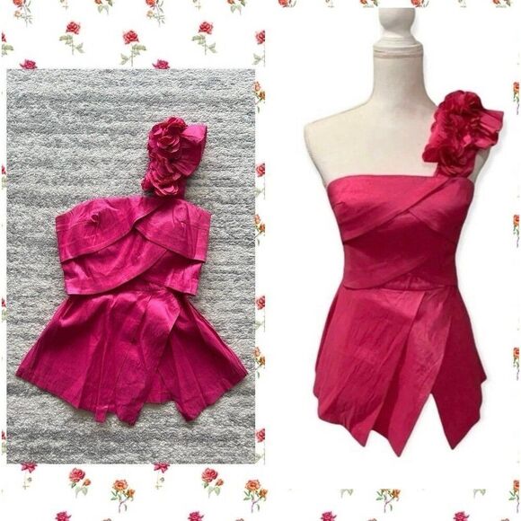 Betsey Johnson Inspired Retro Vintage Fun Rebel Glam Chic Pink One Shoulder Top - Picture 1 of 12